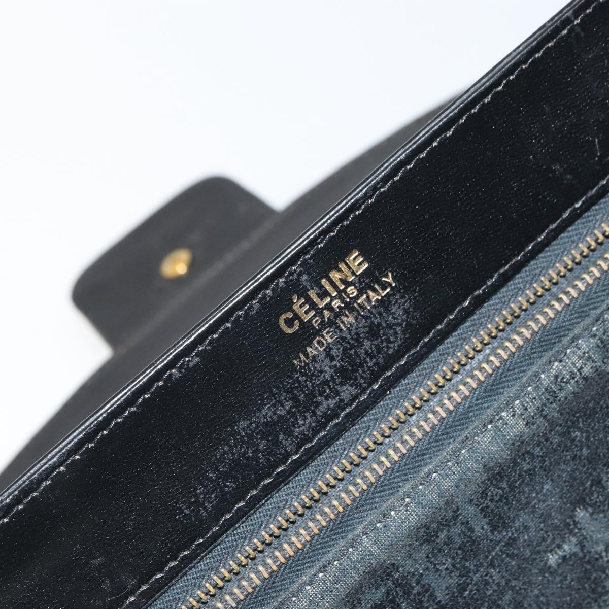 CELINE Horse Carriage Shoulder Bag Leather Black Gold Auth kk609