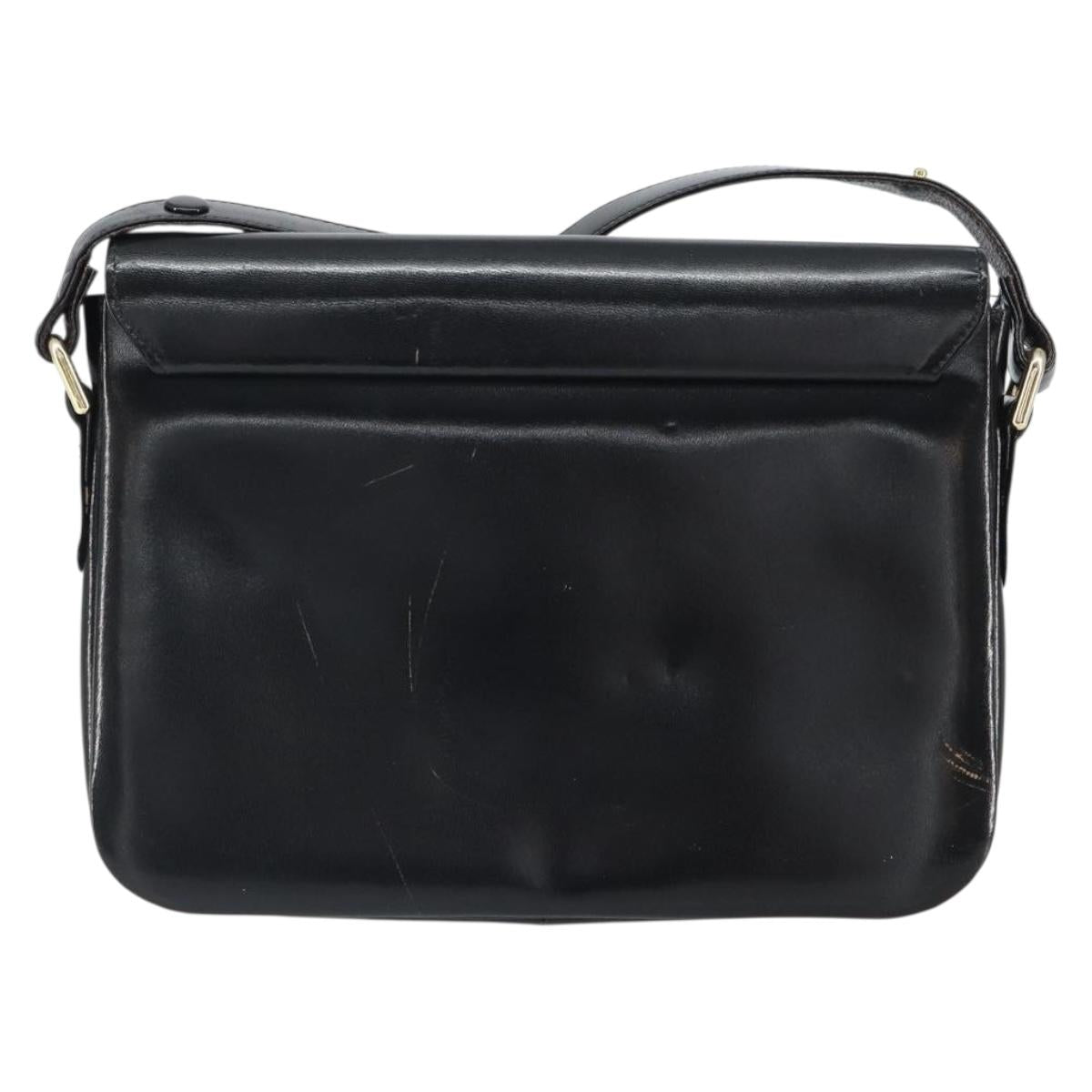 CELINE Horse Carriage Shoulder Bag Leather Black Gold Auth kk609