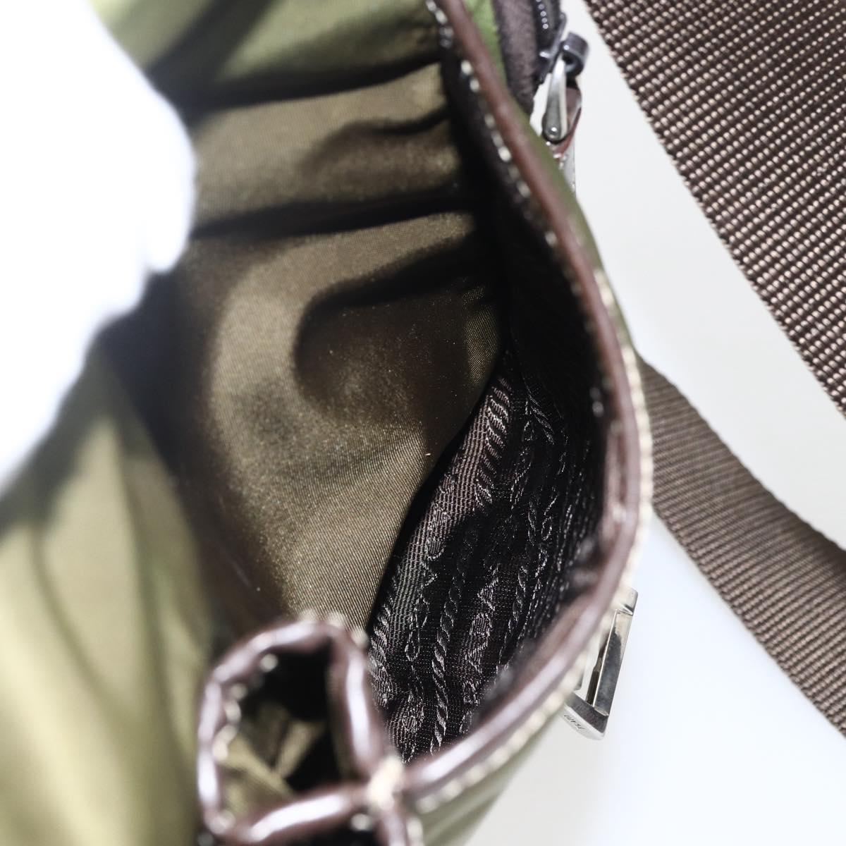 PRADA Shoulder Bag Nylon Silver Khaki Auth kk616