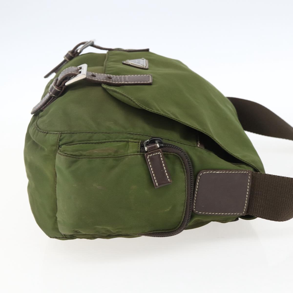 PRADA Shoulder Bag Nylon Silver Khaki Auth kk616