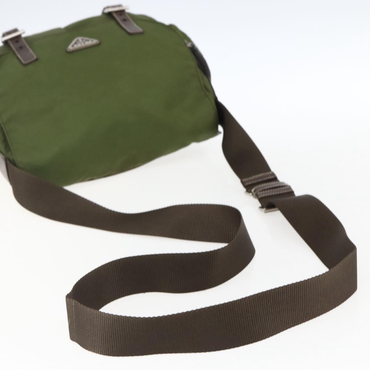 PRADA Shoulder Bag Nylon Silver Khaki Auth kk616