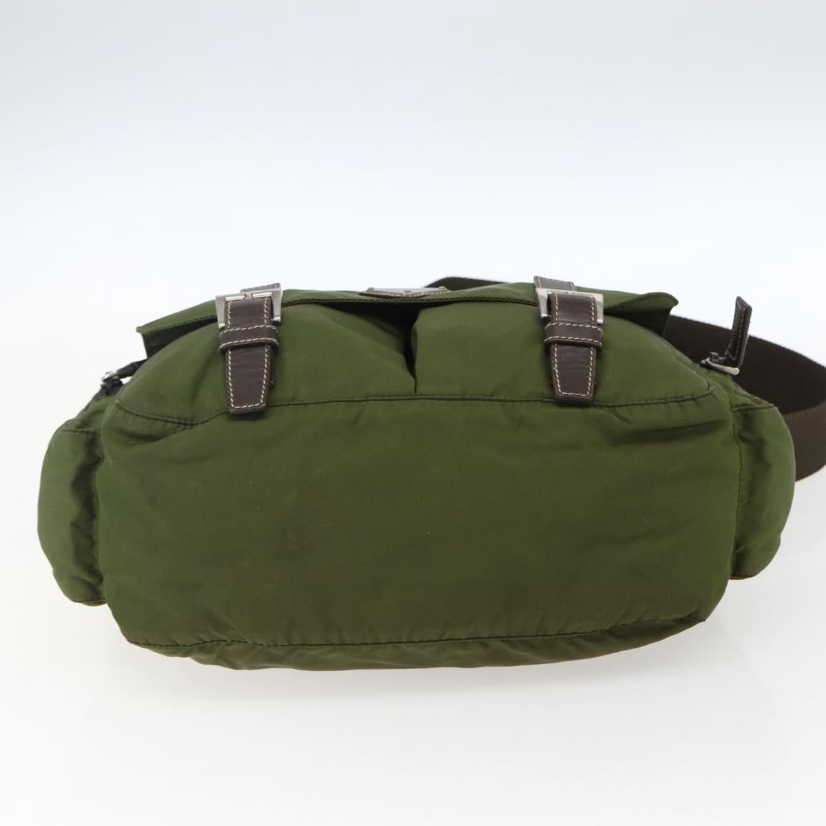 PRADA Shoulder Bag Nylon Silver Khaki Auth kk616
