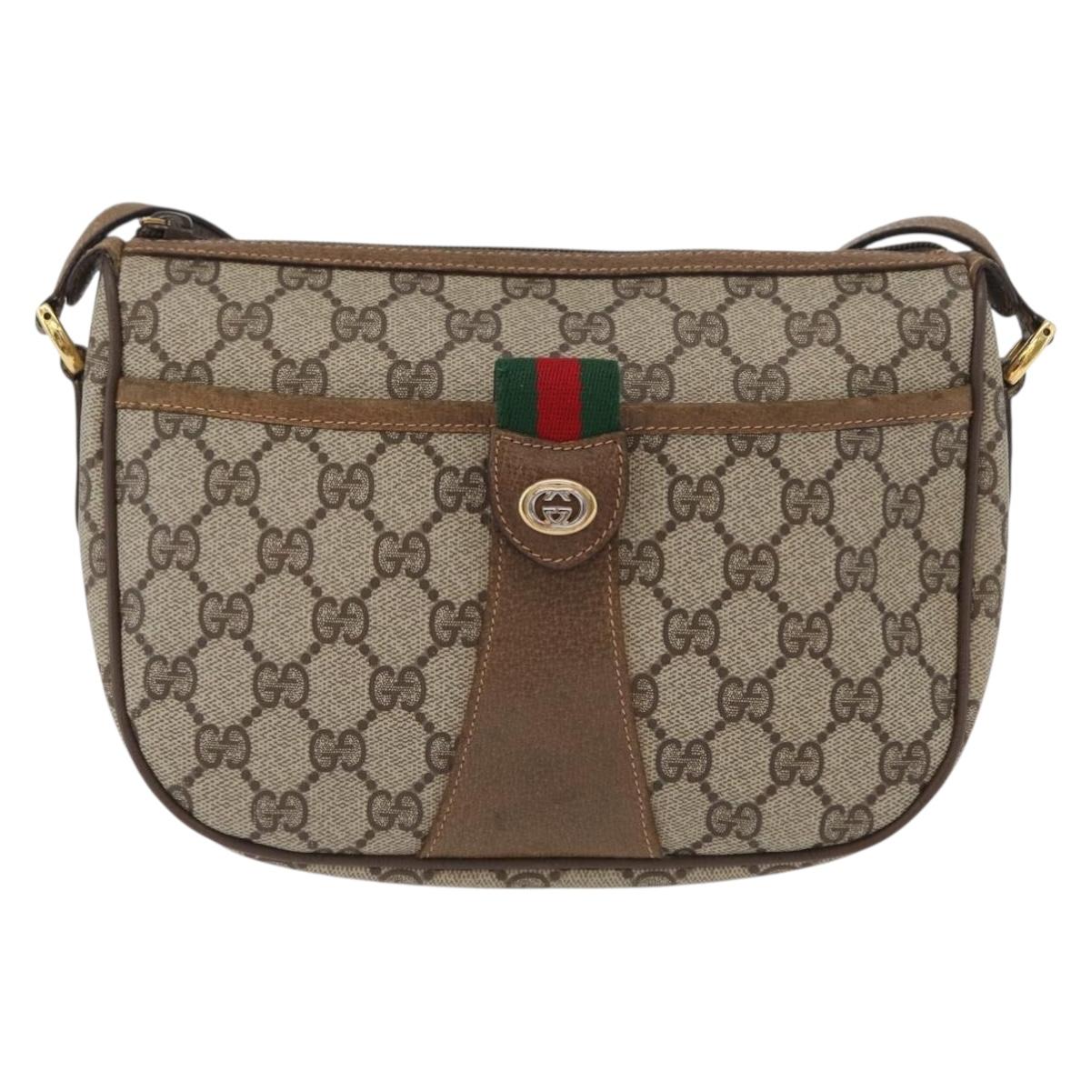 GUCCI GG Supreme Web Sherry Line Bag PVC Beige Gold 89 02 032 Auth kk618