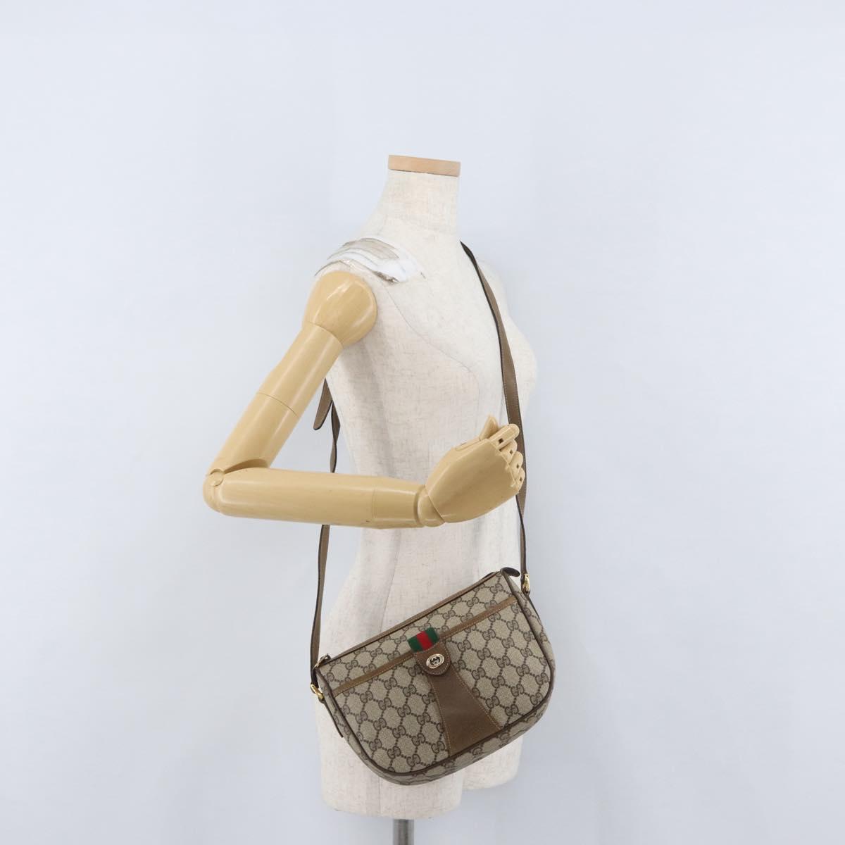 GUCCI GG Supreme Web Sherry Line Bag PVC Beige Gold 89 02 032 Auth kk618