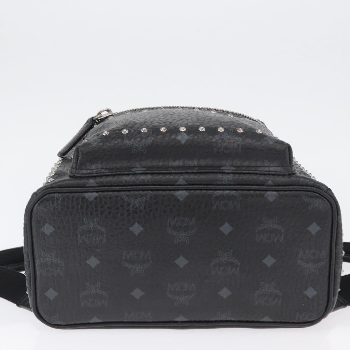 MCM Logogram Vicetos Studs Backpack PVC Leather Black Auth kk619