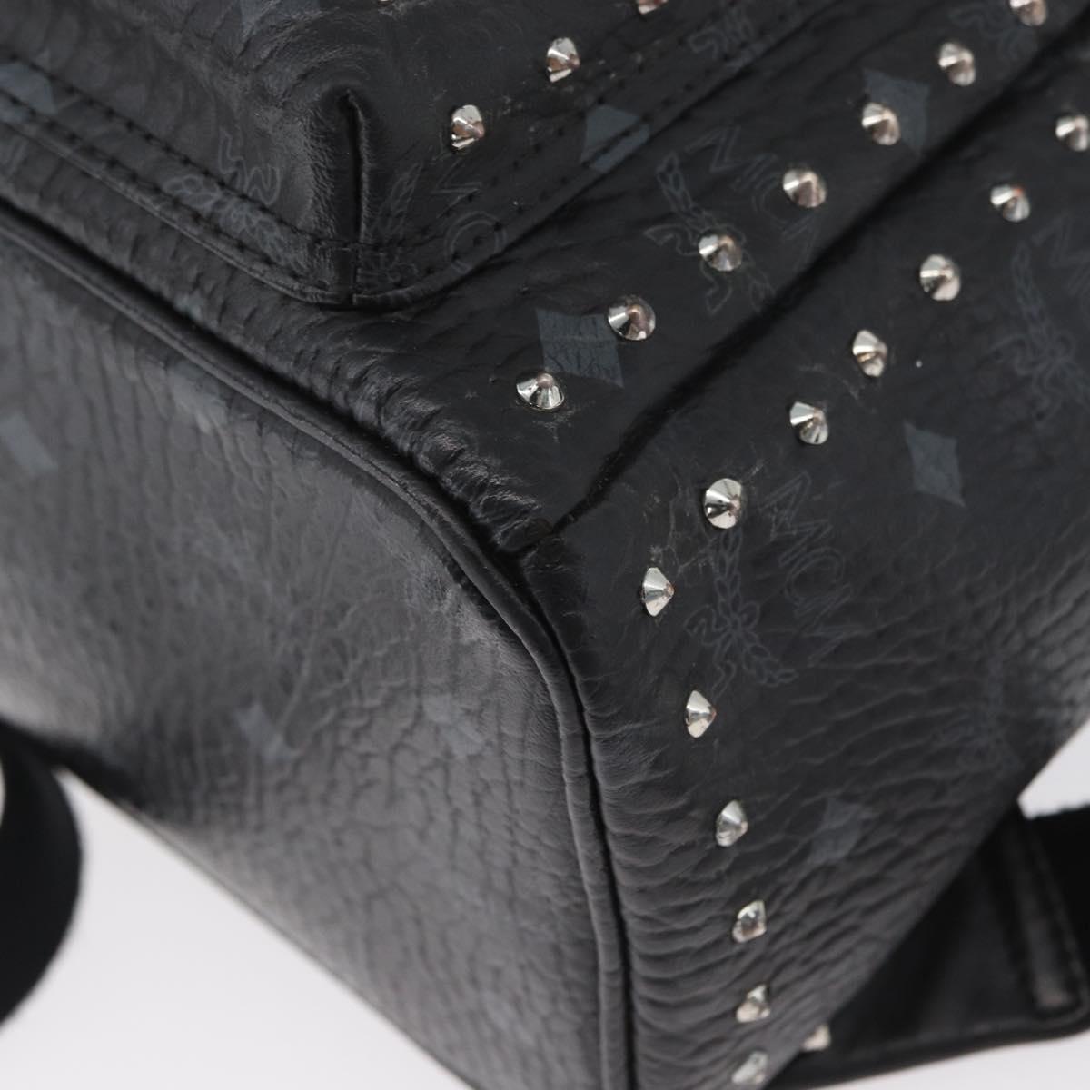 MCM Logogram Vicetos Studs Backpack PVC Leather Black Auth kk619