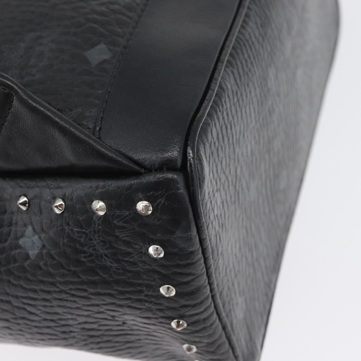 MCM Logogram Vicetos Studs Backpack PVC Leather Black Auth kk619