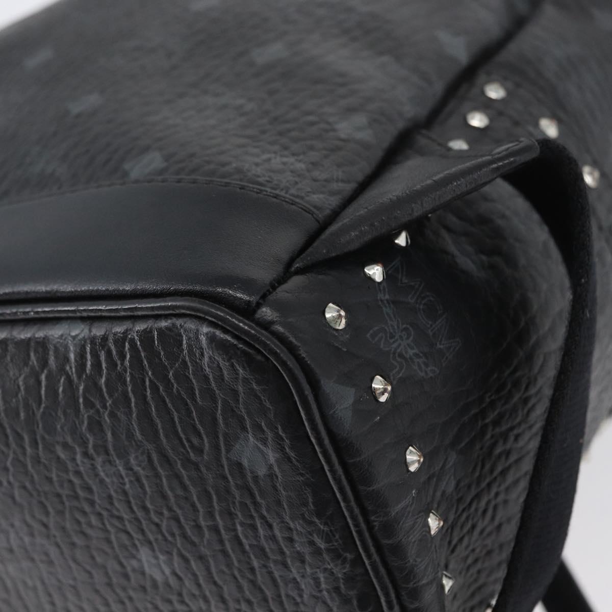 MCM Logogram Vicetos Studs Backpack PVC Leather Black Auth kk619