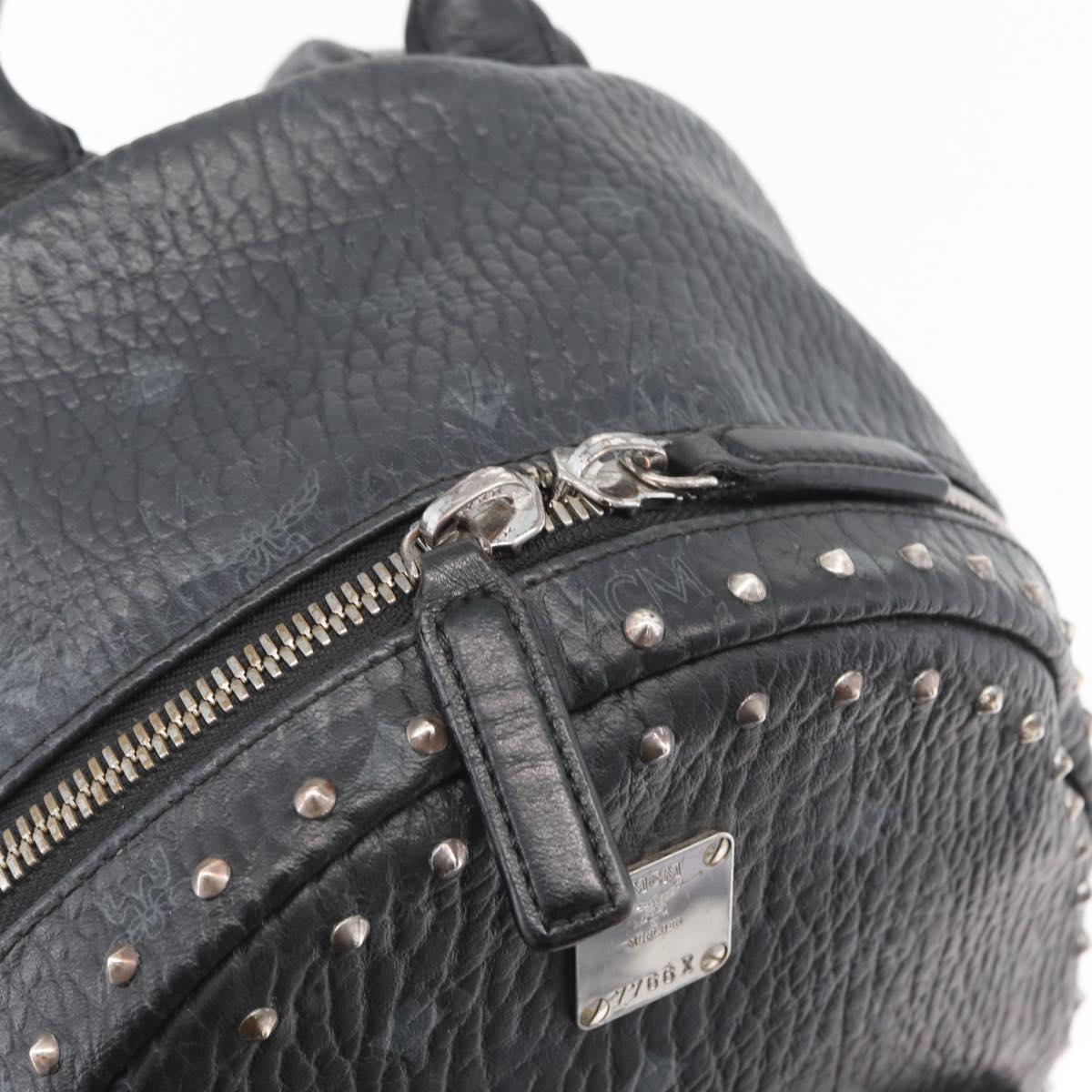 MCM Logogram Vicetos Studs Backpack PVC Leather Black Auth kk619