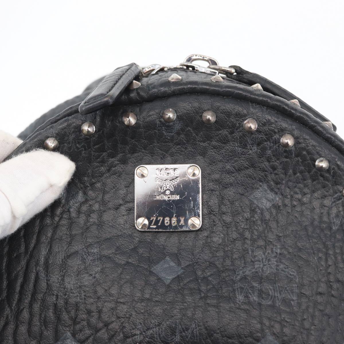 MCM Logogram Vicetos Studs Backpack PVC Leather Black Auth kk619
