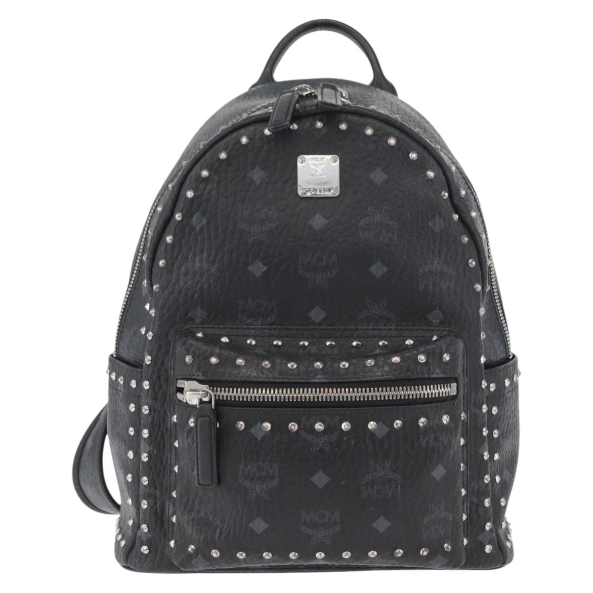 MCM Logogram Vicetos Studs Backpack PVC Leather Black Auth kk619