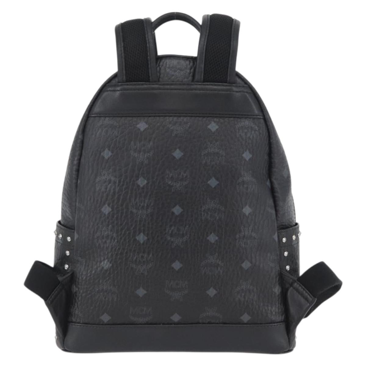 MCM Logogram Vicetos Studs Backpack PVC Leather Black Auth kk619