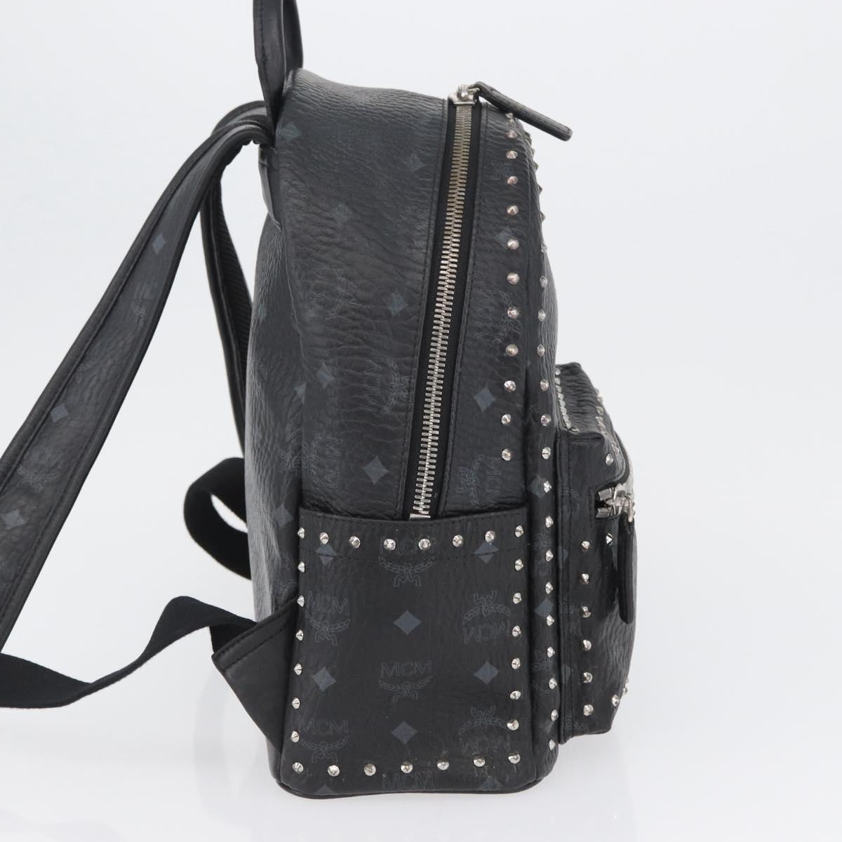 MCM Logogram Vicetos Studs Backpack PVC Leather Black Auth kk619