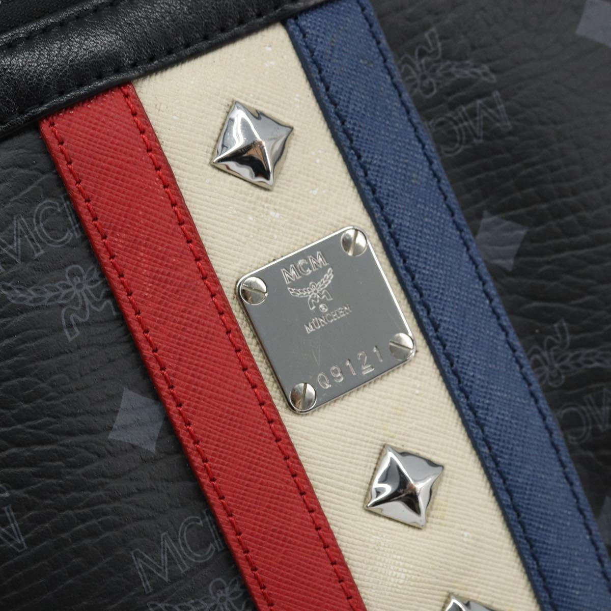 MCM Logogram Vicetos Bag PVC Leather MCM Ã Loveless Black Silver Auth kk620