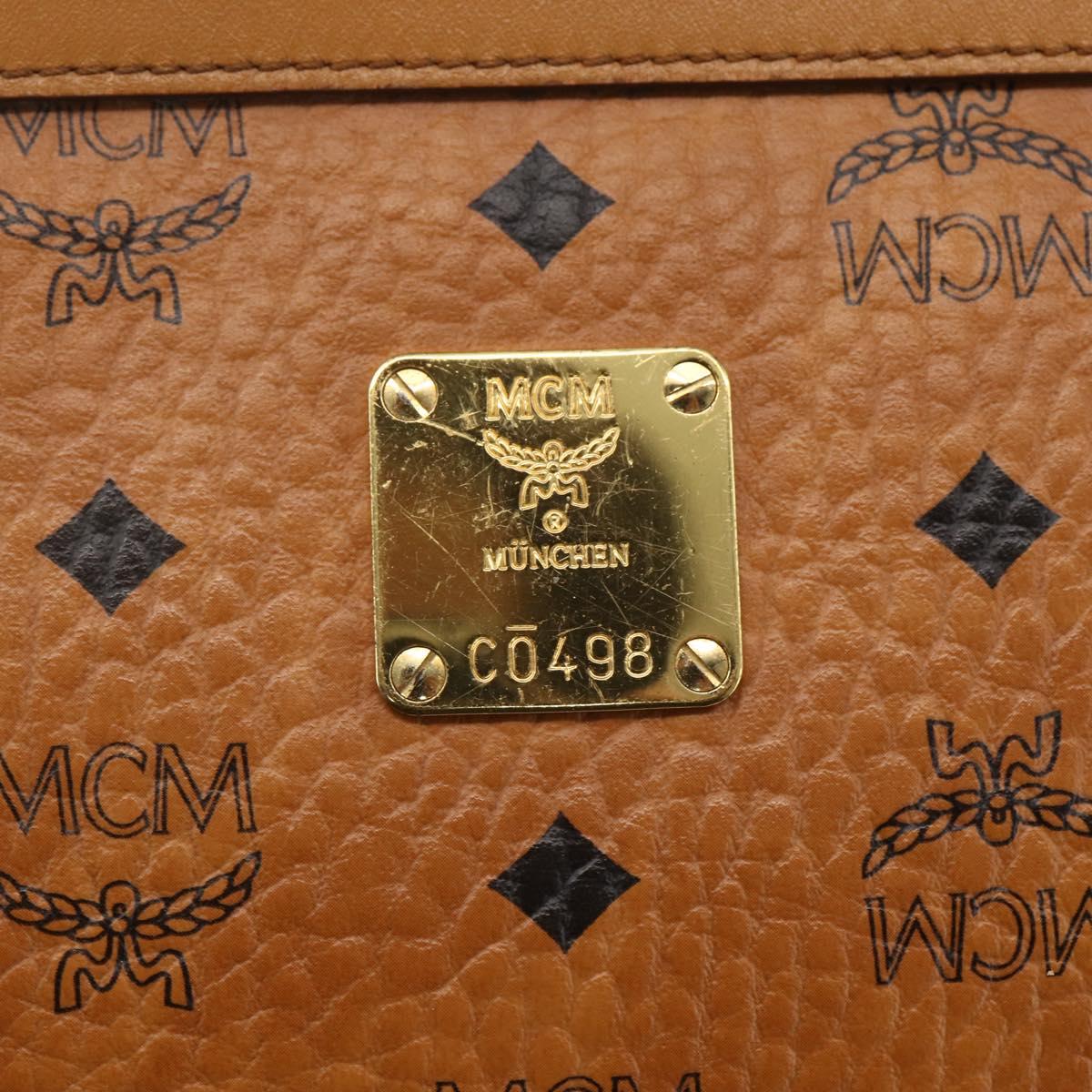 MCM Logogram Vicetos Clutch Bag PVC Leather Brown Gold Auth kk624