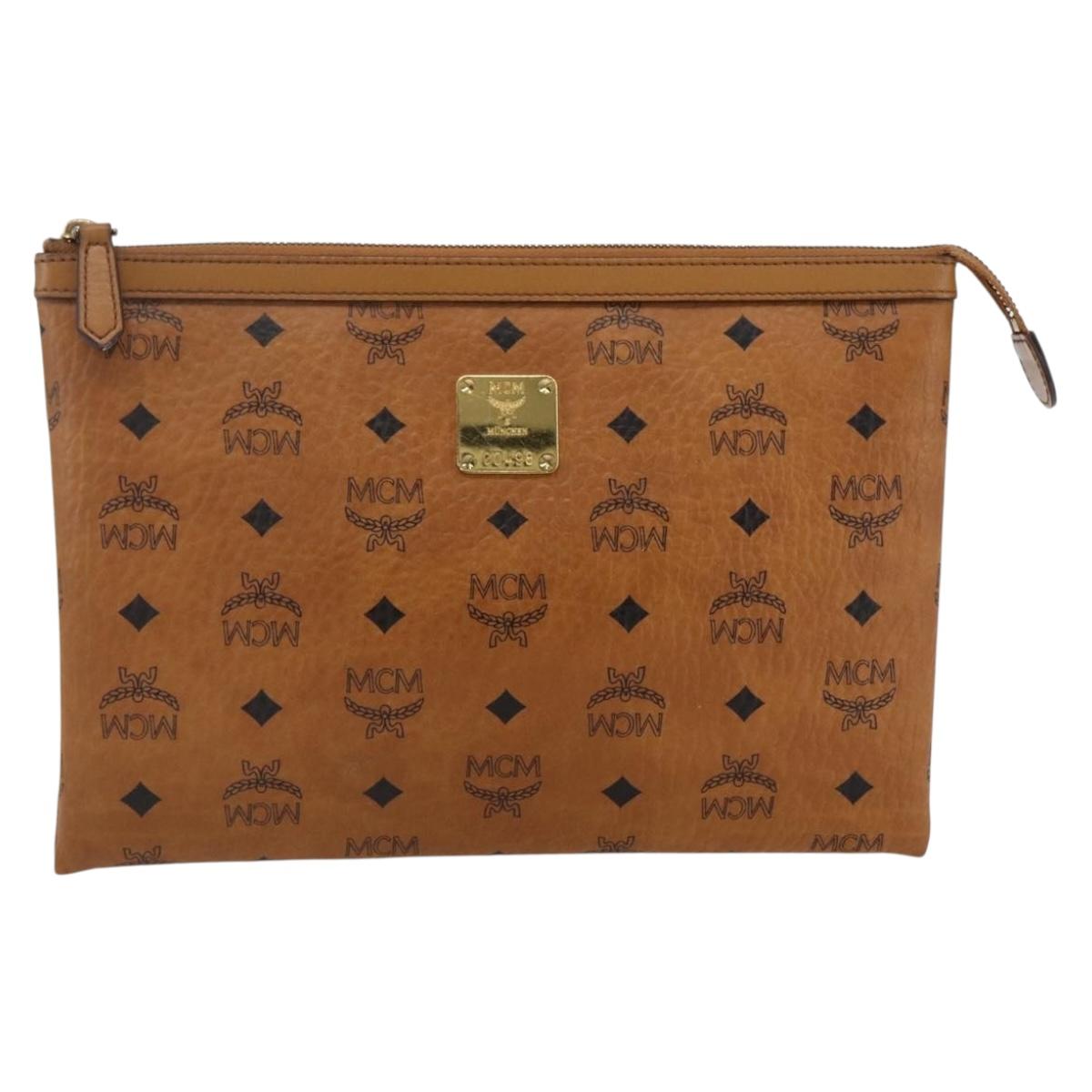 MCM Logogram Vicetos Clutch Bag PVC Leather Brown Gold Auth kk624