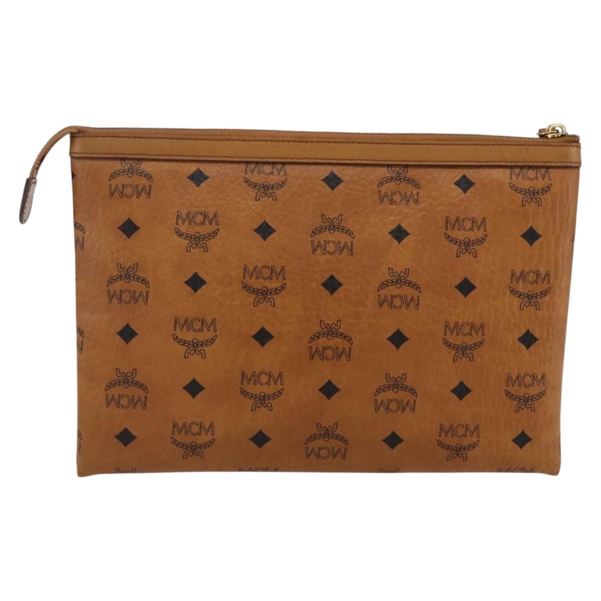 MCM Logogram Vicetos Clutch Bag PVC Leather Brown Gold Auth kk624