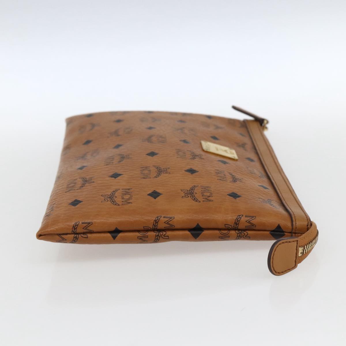 MCM Logogram Vicetos Clutch Bag PVC Leather Brown Gold Auth kk624