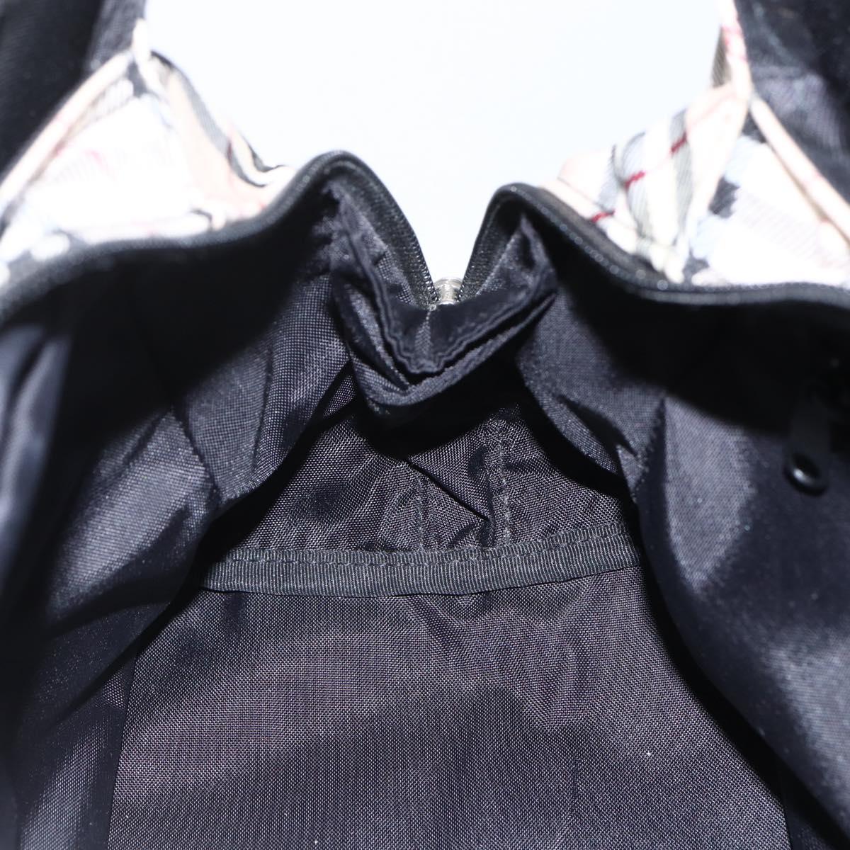 BURBERRY Nova Check Blue Label Hand Bag Nylon Beige Silver Auth kk628