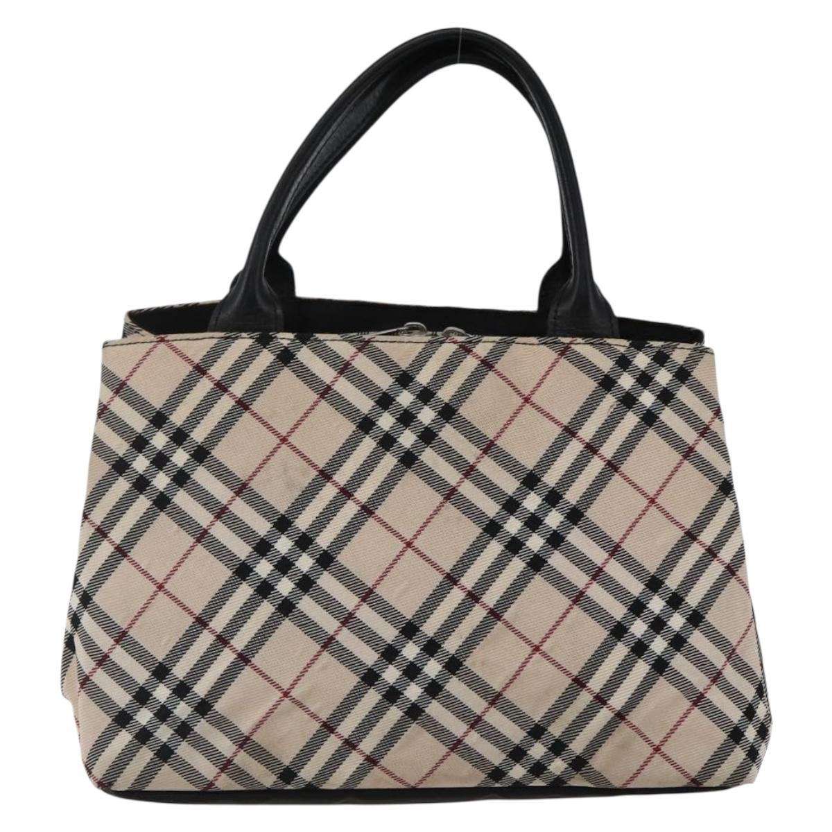 BURBERRY Nova Check Blue Label Hand Bag Nylon Beige Silver Auth kk628