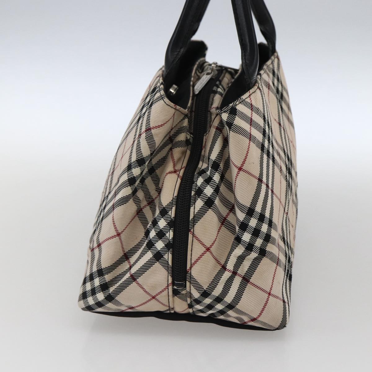 BURBERRY Nova Check Blue Label Hand Bag Nylon Beige Silver Auth kk628