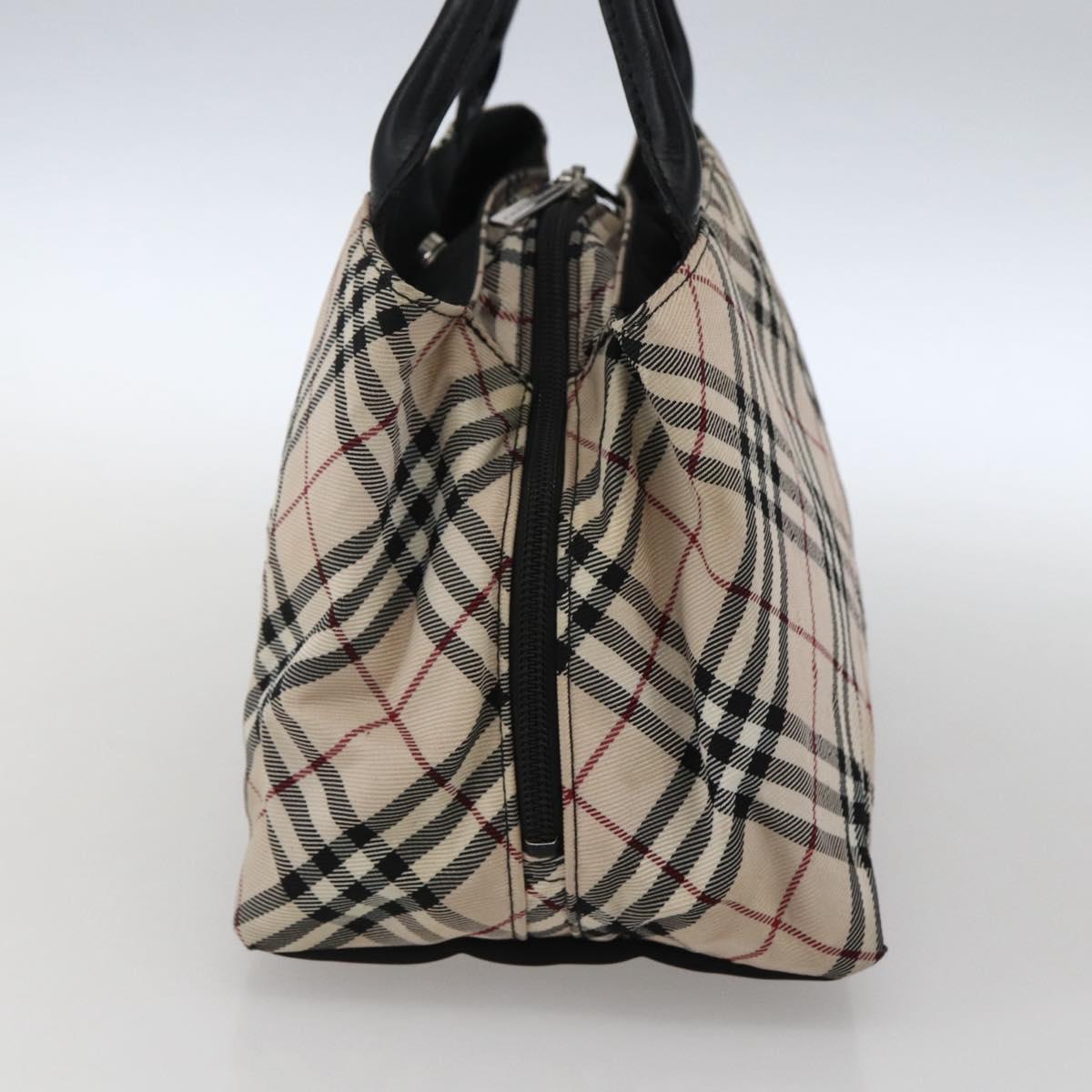 BURBERRY Nova Check Blue Label Hand Bag Nylon Beige Silver Auth kk628