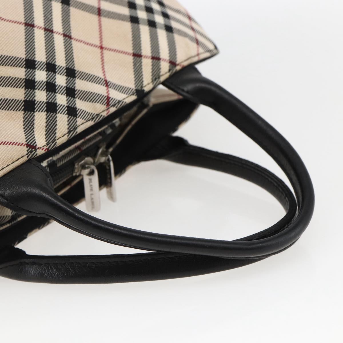 BURBERRY Nova Check Blue Label Hand Bag Nylon Beige Silver Auth kk628