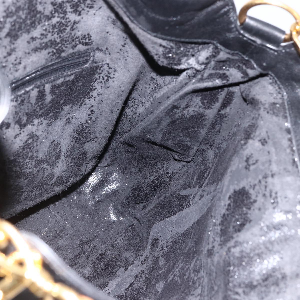 GUCCI Bamboo Shoulder Bag Leather 2way Black Gold 001 1577 2615 Auth kk629