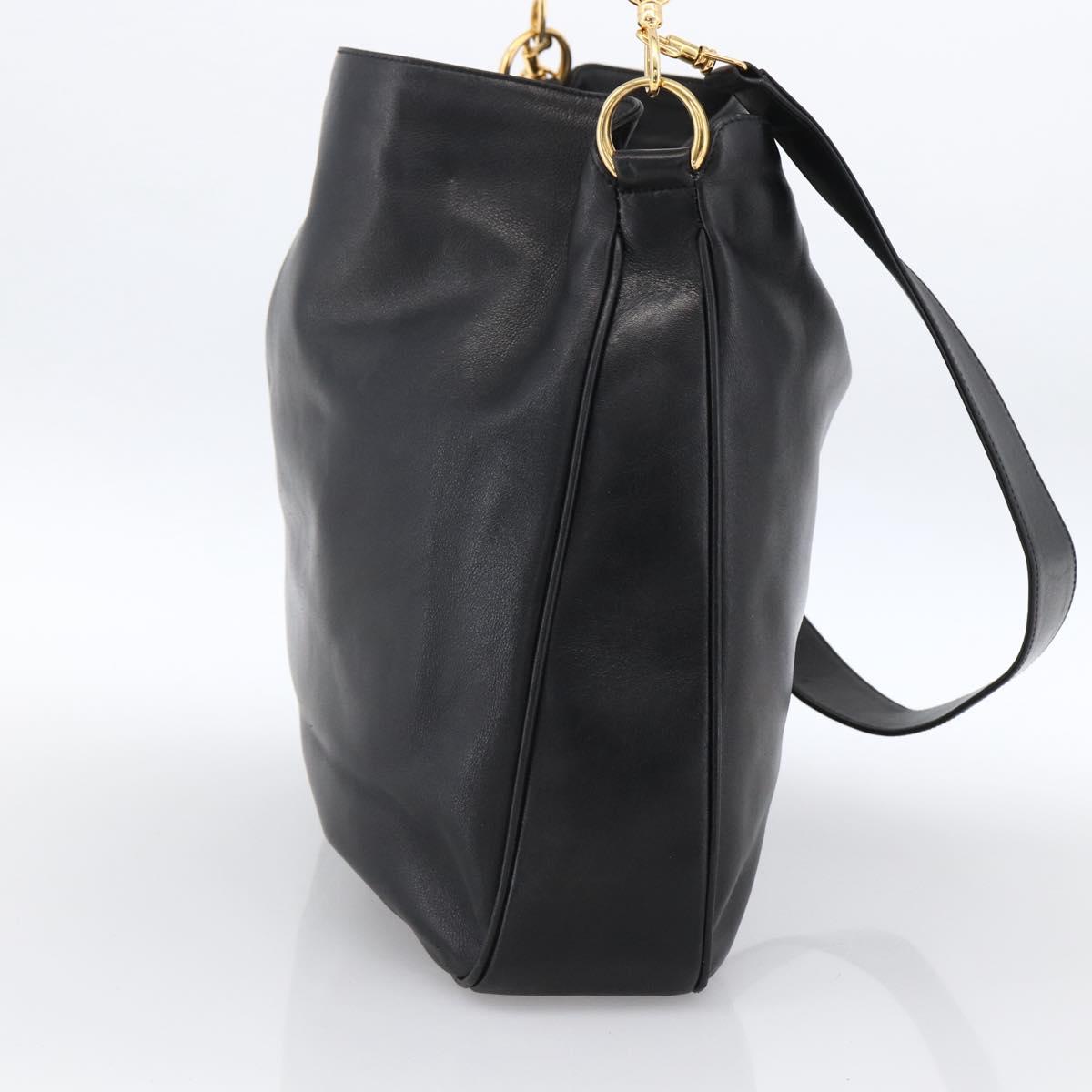 GUCCI Bamboo Shoulder Bag Leather 2way Black Gold 001 1577 2615 Auth kk629
