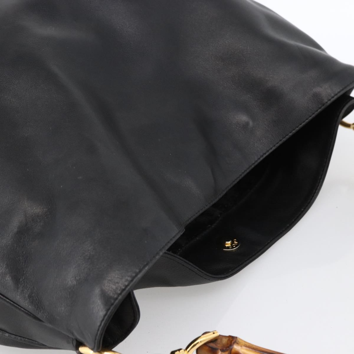 GUCCI Bamboo Shoulder Bag Leather 2way Black Gold 001 1577 2615 Auth kk629
