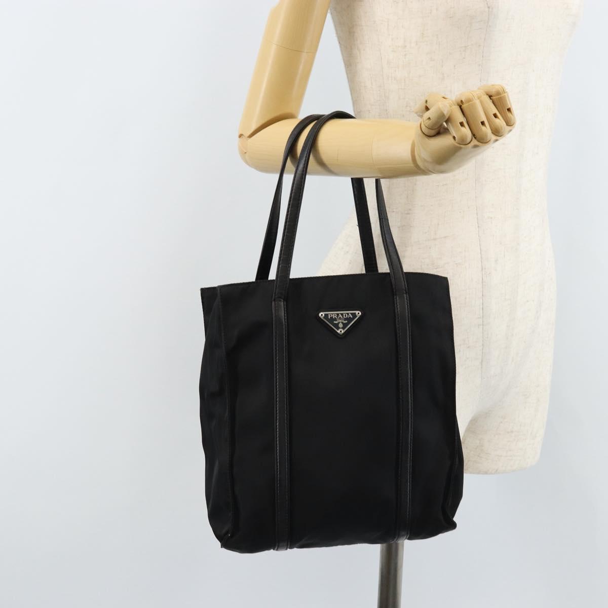 PRADA Hand Bag Nylon Black Silver Auth kk630