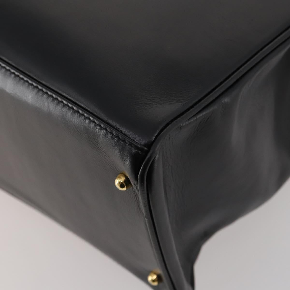 GUCCI Bamboo Hand Bag Leather 2way Black Gold 002 2855 0322 0 Auth kk631