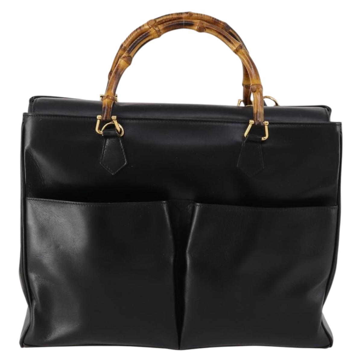 GUCCI Bamboo Hand Bag Leather 2way Black Gold 002 2855 0322 0 Auth kk631
