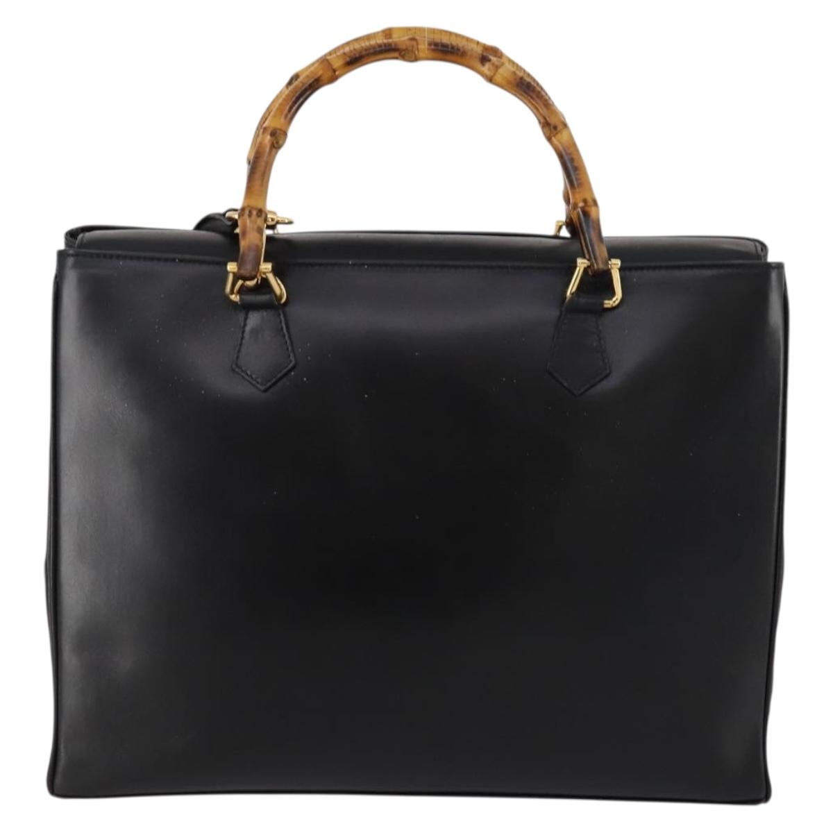 GUCCI Bamboo Hand Bag Leather 2way Black Gold 002 2855 0322 0 Auth kk631