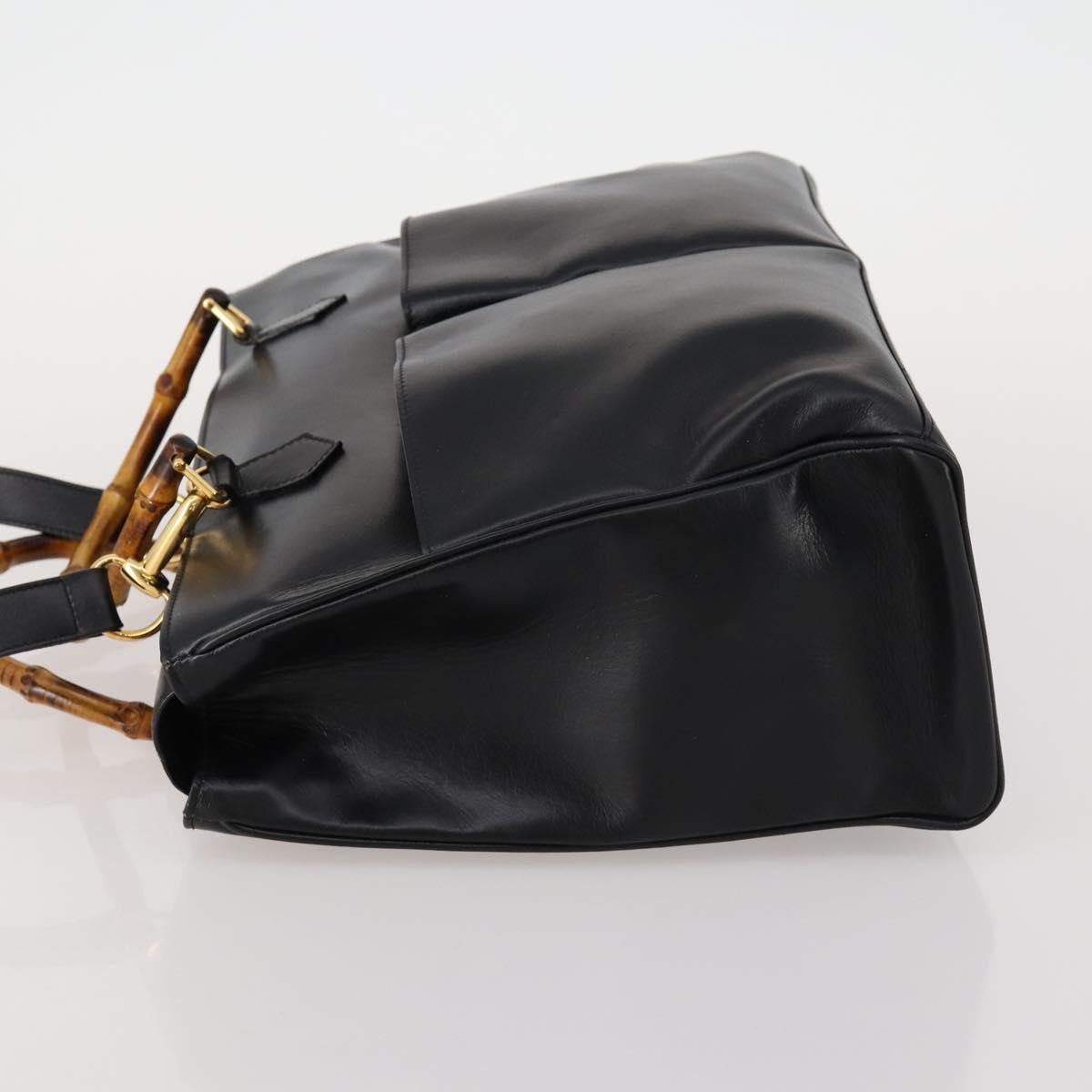 GUCCI Bamboo Hand Bag Leather 2way Black Gold 002 2855 0322 0 Auth kk631