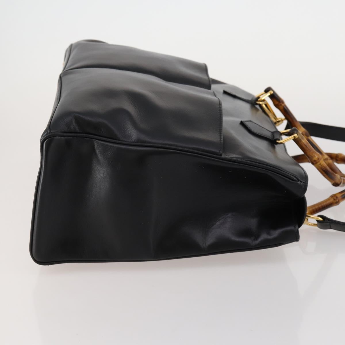 GUCCI Bamboo Hand Bag Leather 2way Black Gold 002 2855 0322 0 Auth kk631