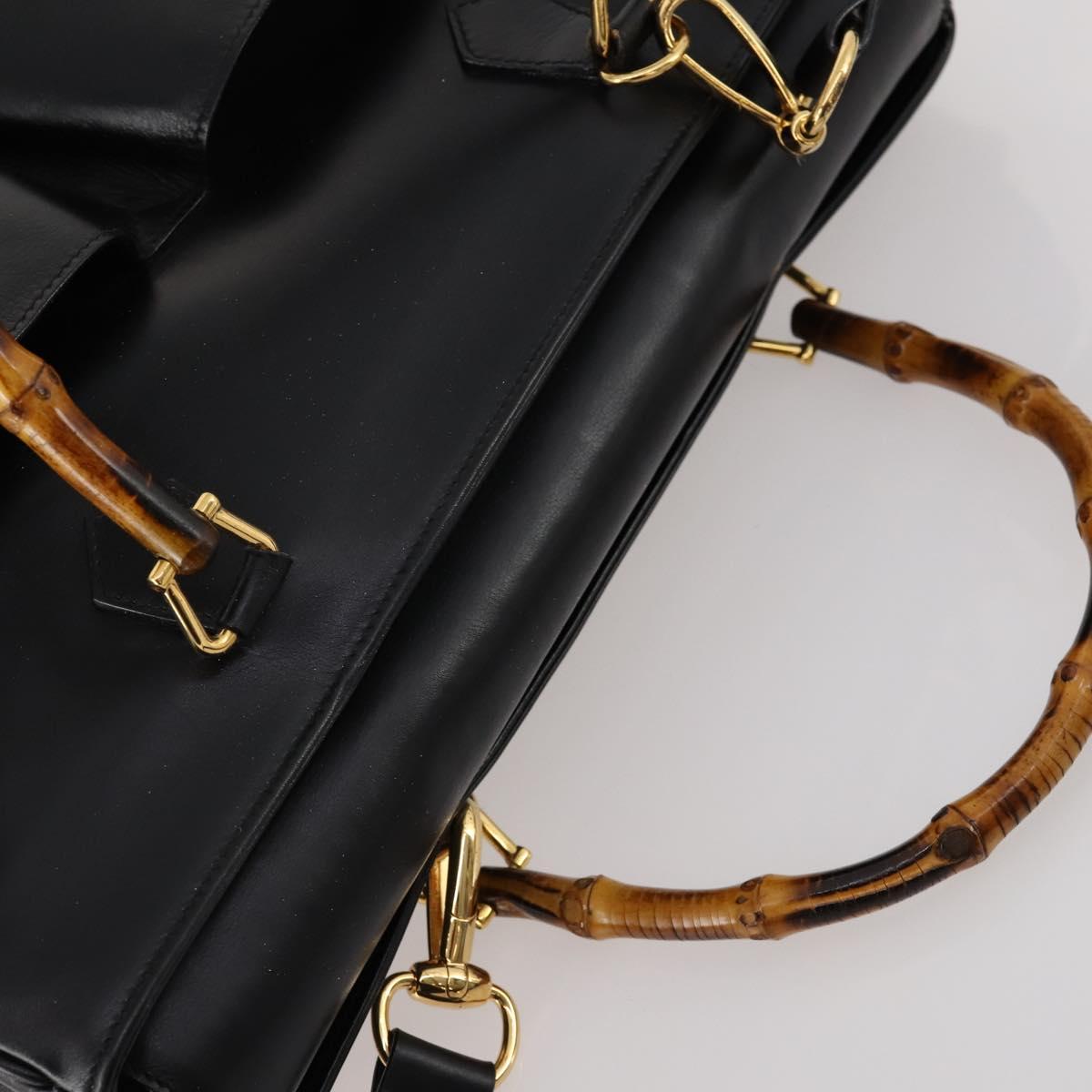 GUCCI Bamboo Hand Bag Leather 2way Black Gold 002 2855 0322 0 Auth kk631