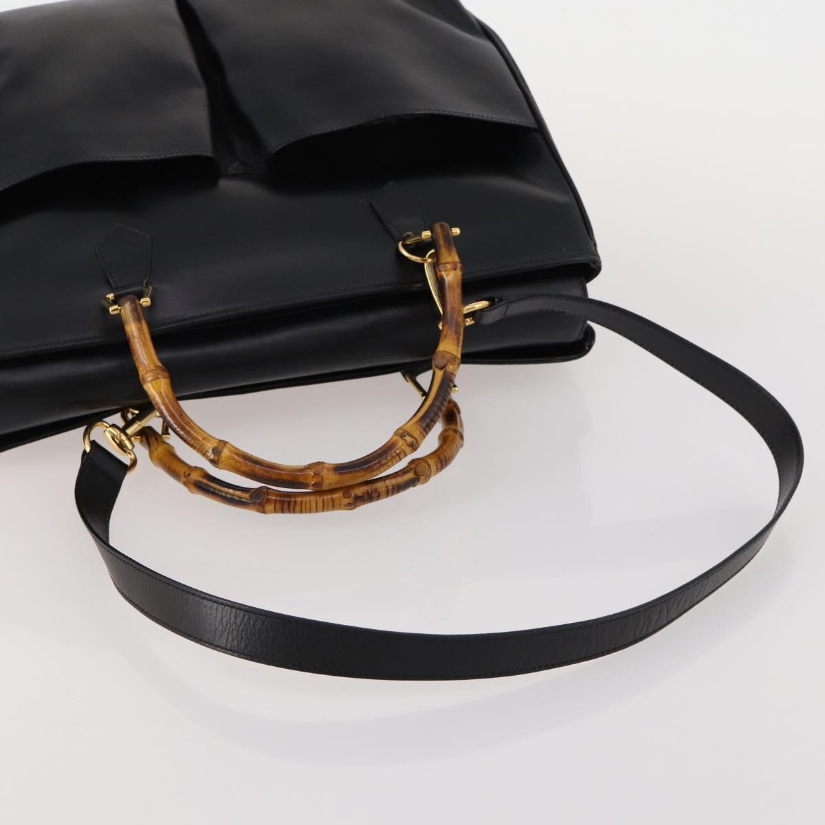 GUCCI Bamboo Hand Bag Leather 2way Black Gold 002 2855 0322 0 Auth kk631