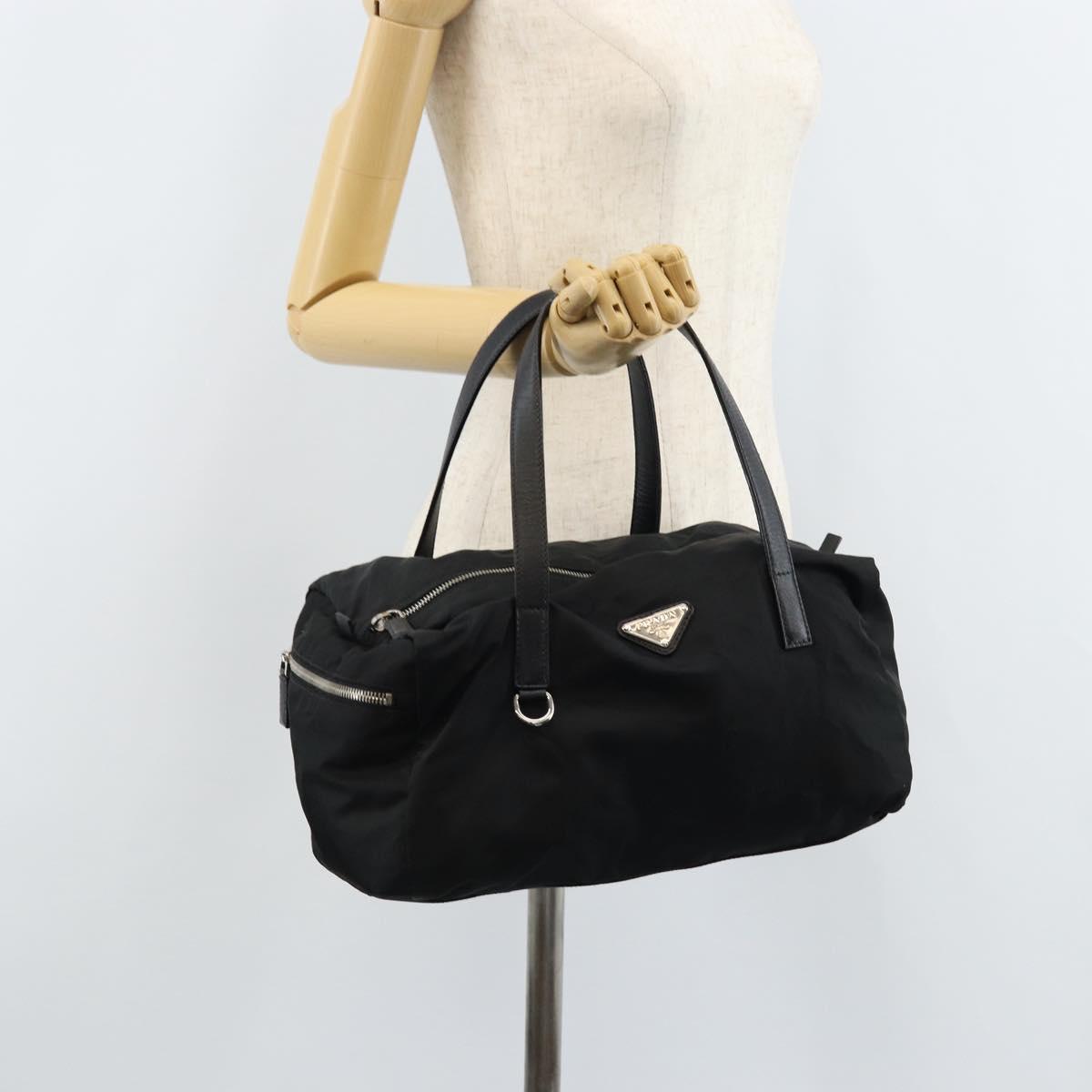 PRADA Hand Bag Nylon Black Silver Auth kk632