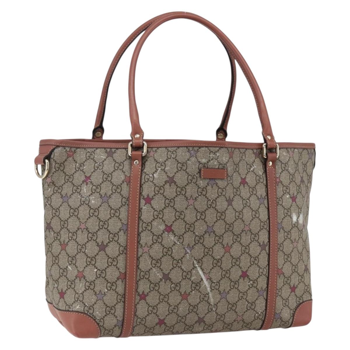 GUCCI GG Supreme Tote Bag PVC Beige Gold 197953 Auth kk637