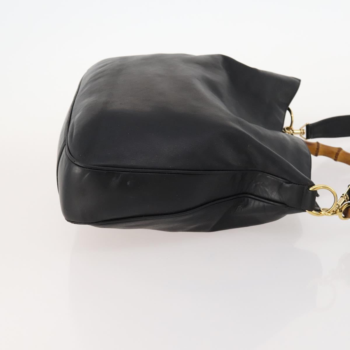 GUCCI Bamboo Shoulder Bag Leather 2way Black Gold Auth kk638