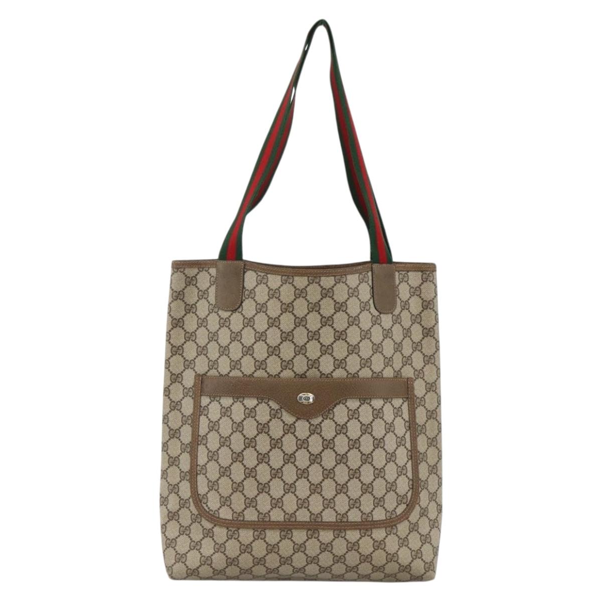 GUCCI GG Supreme Web Sherry Line Tote Bag PVC Beige Gold 39 02 003 Auth kk643