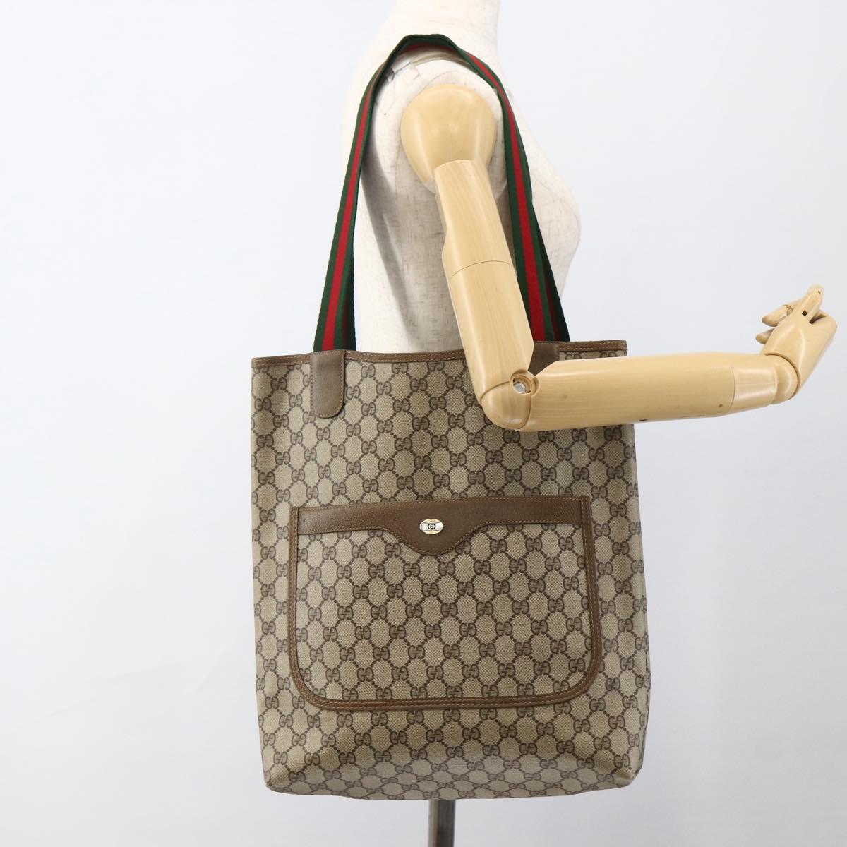 GUCCI GG Supreme Web Sherry Line Tote Bag PVC Beige Gold 39 02 003 Auth kk643