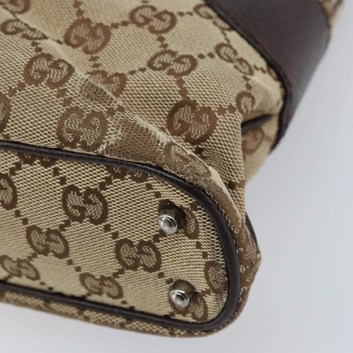 GUCCI GG Canvas Tote Bag Beige Silver 113015 Auth kk644