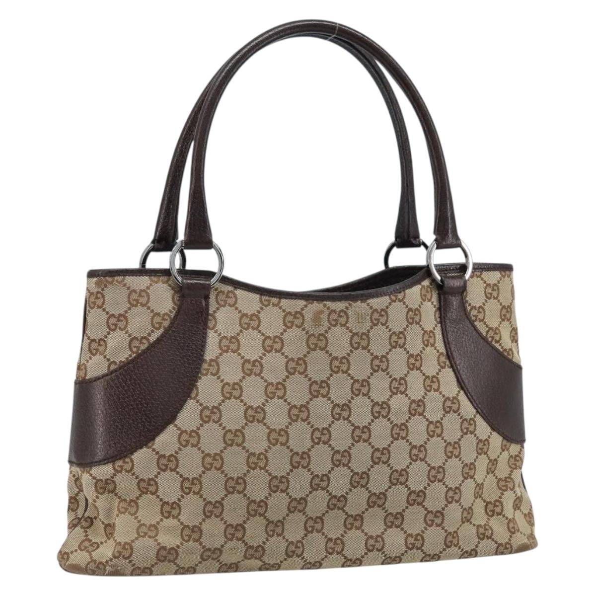 GUCCI GG Canvas Tote Bag Beige Silver 113015 Auth kk644