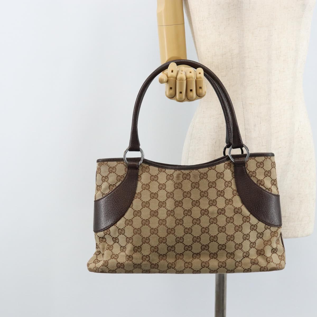 GUCCI GG Canvas Tote Bag Beige Silver 113015 Auth kk644