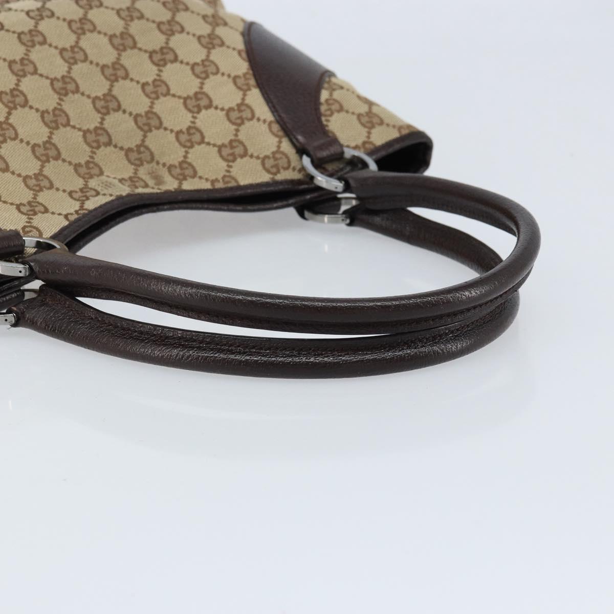 GUCCI GG Canvas Tote Bag Beige Silver 113015 Auth kk644