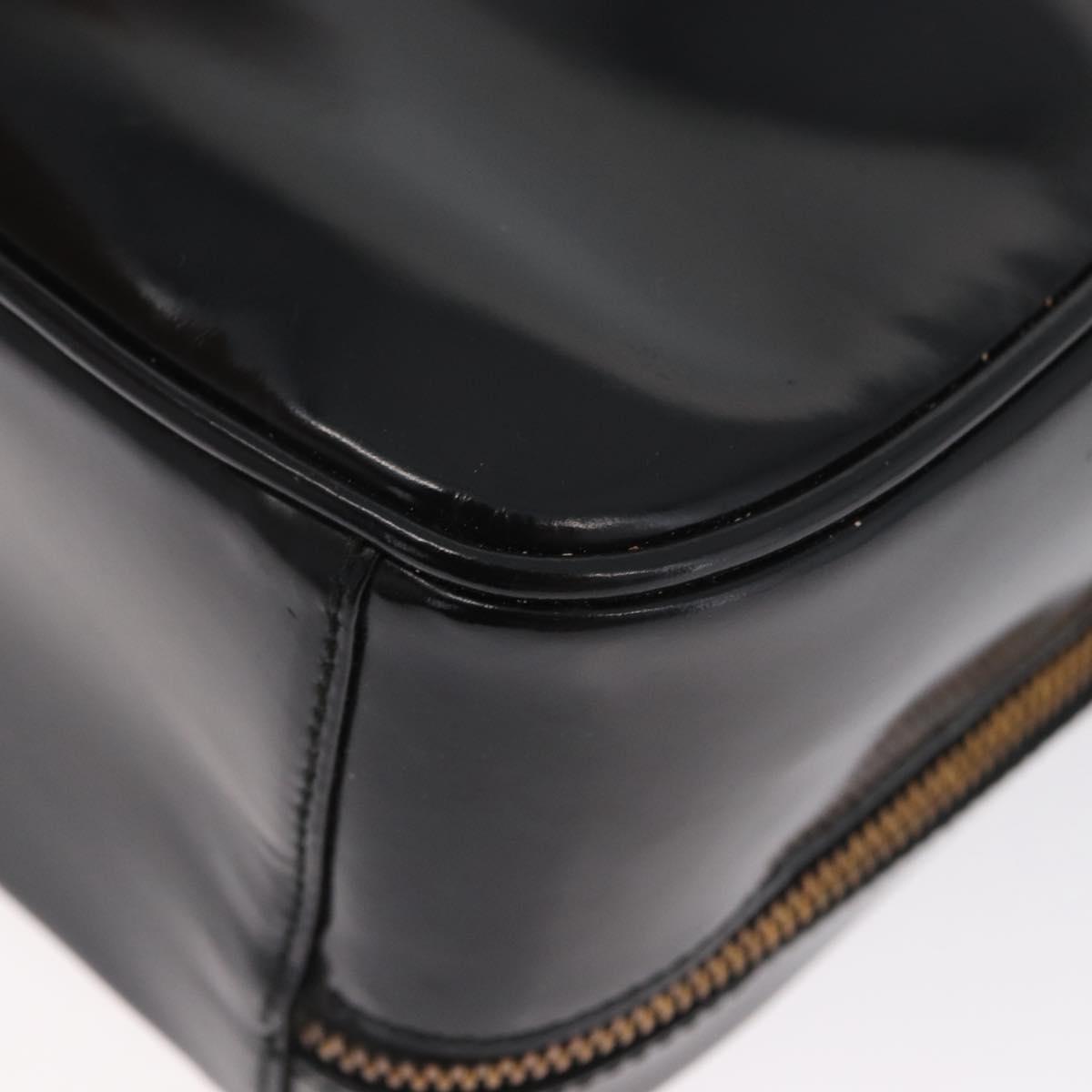 GUCCI Bamboo Vanity Hand Bag Patent leather 2way Black Gold Auth kk646