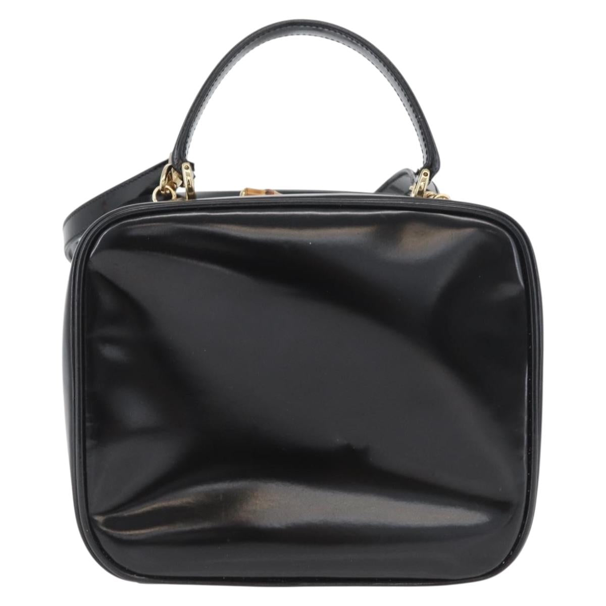 GUCCI Bamboo Vanity Hand Bag Patent leather 2way Black Gold Auth kk646