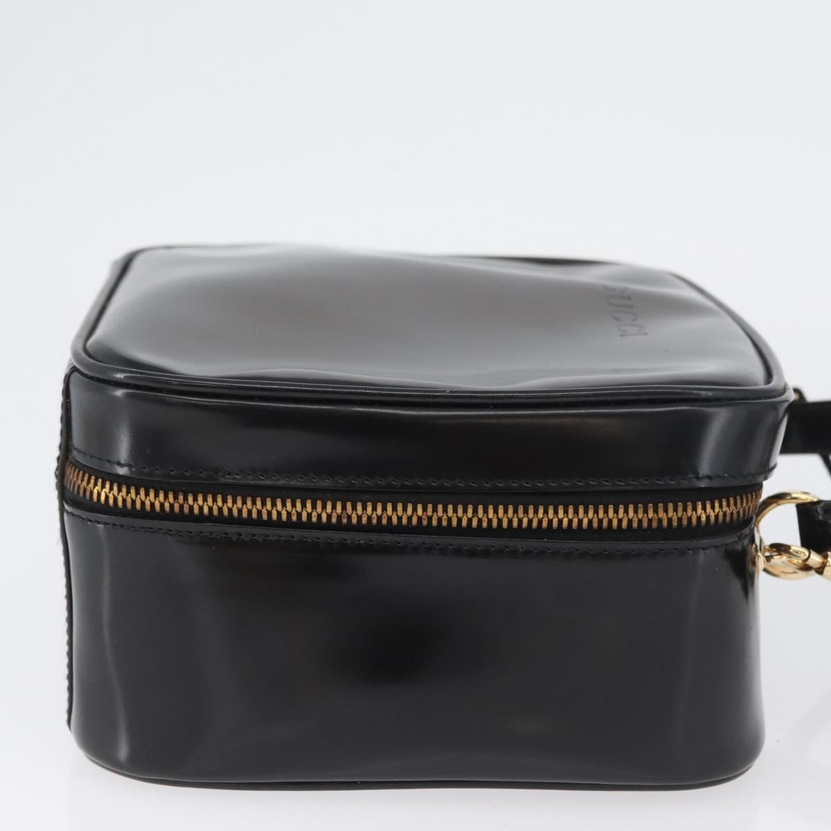 GUCCI Bamboo Vanity Hand Bag Patent leather 2way Black Gold Auth kk646